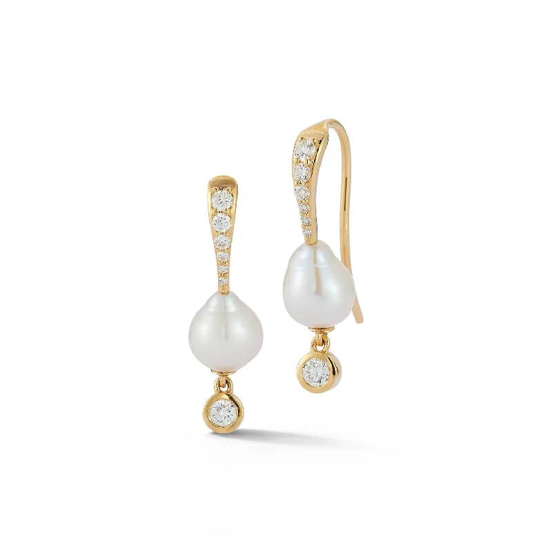 Birch charm earrings-Dew Drop - Pearl and Diamond