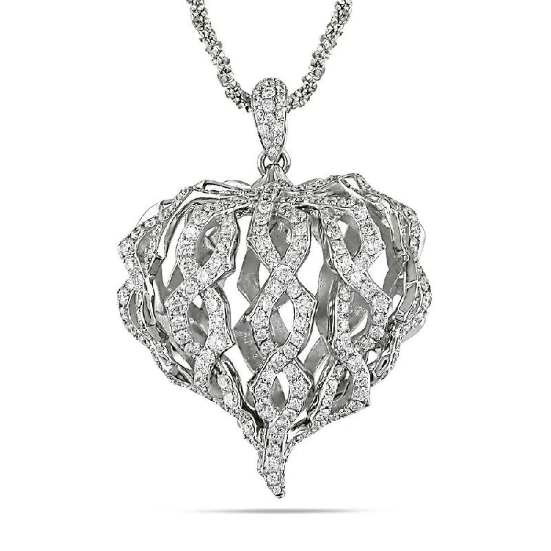 Solid pearl necklaces-Miadora 18k White Gold 1 2/5ct TDW Diamond Twisted Heart Necklace