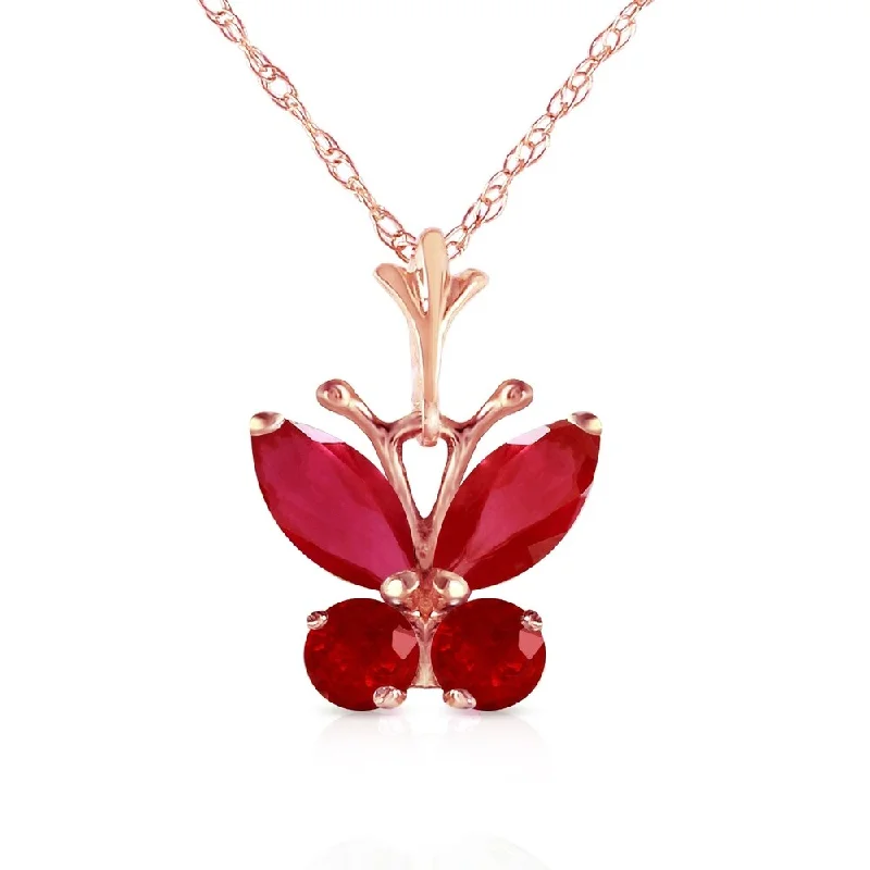 Heavy collar necklaces-0.6 Carat 14K Rose Gold Butterfly Necklace Natural Ruby