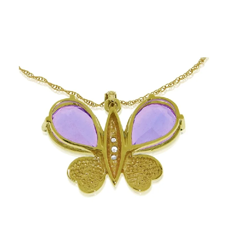 Quirky bead necklaces-14K Solid Gold Batterfly Necklace with Natural Diamonds & Amethysts