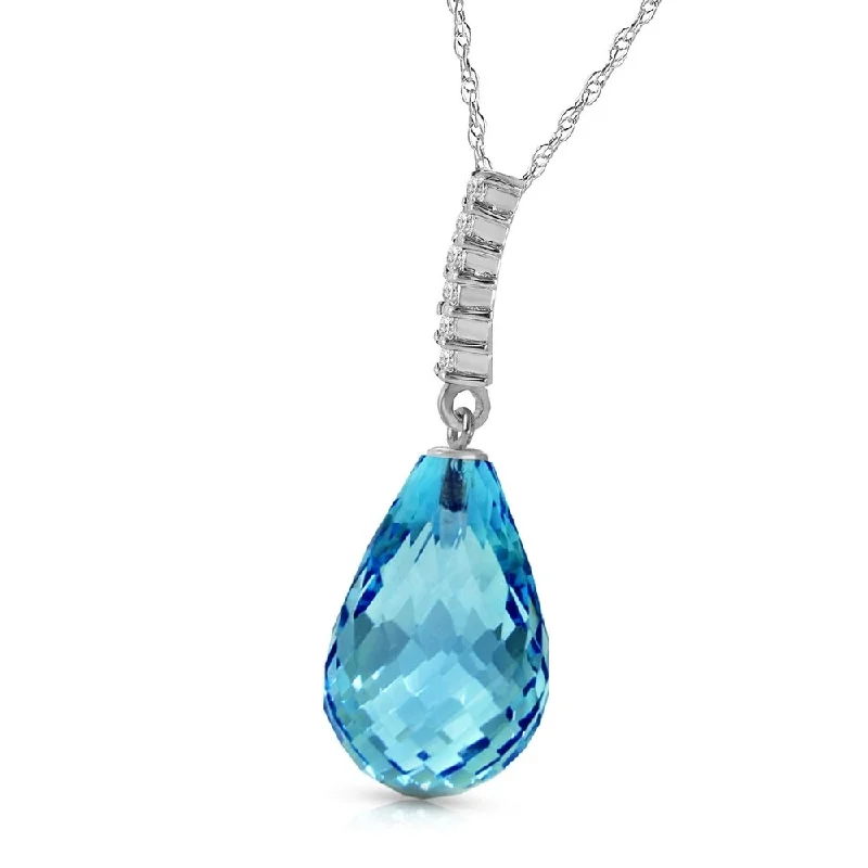 Tribal tassel necklaces-6.68 CTW 14K Solid White Gold Necklace Diamond Briolette Drop Blue Topaz