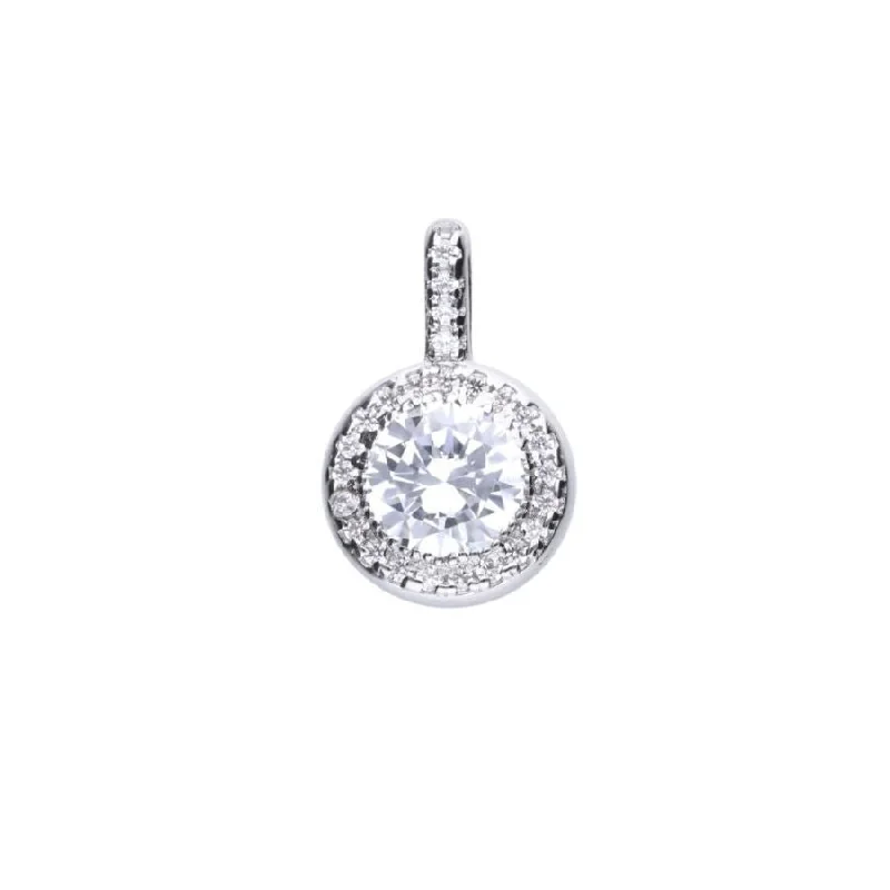 Silver Round Cubic Zirconia Halo Cluster Pendant