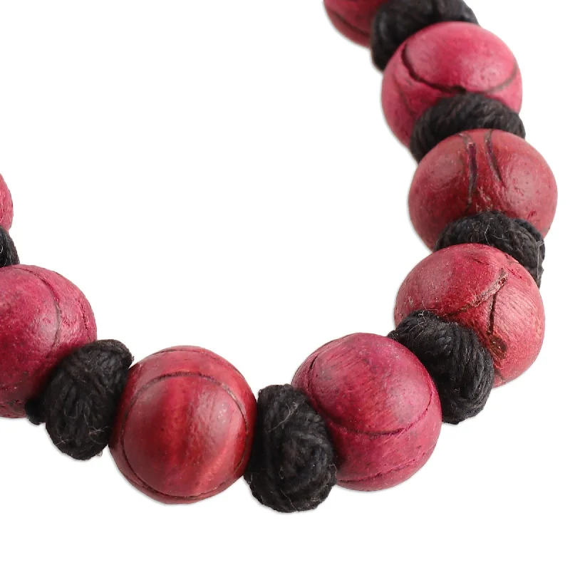 Bead-twisted necklaces-Novica Handmade Boho Bubbles In Fuchsia Wood Beaded Necklace