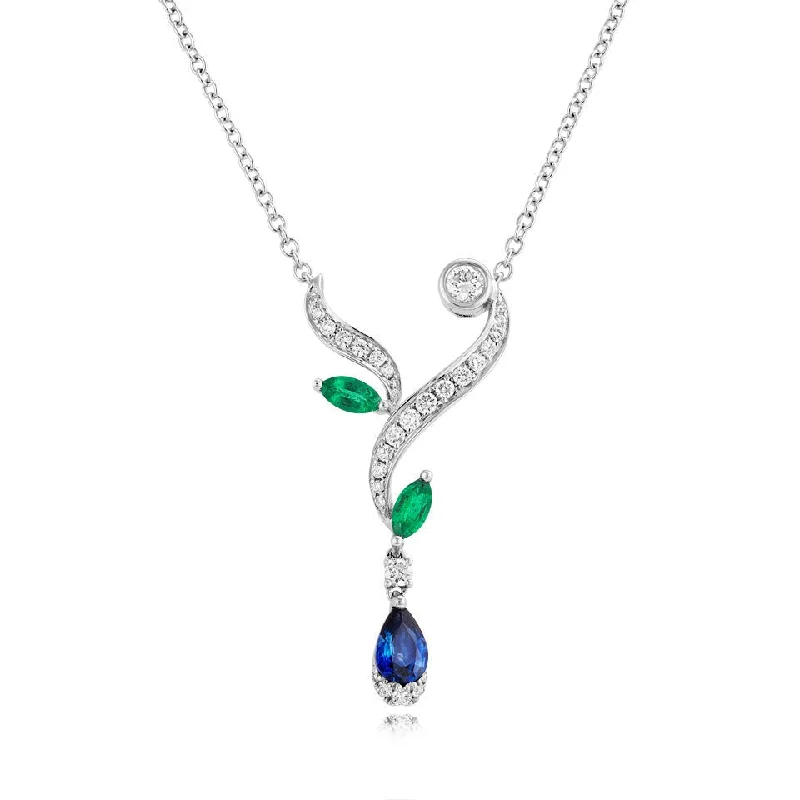 18ct white gold Emerald, Sapphire and Diamond necklace