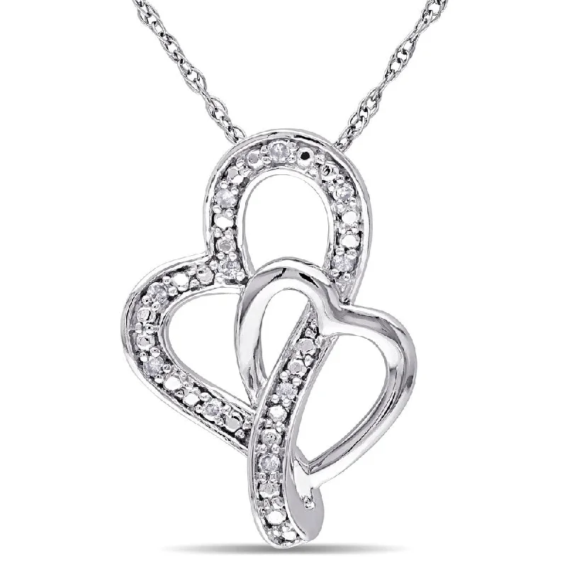 Twine braid necklaces-Miadora 10k White Gold Diamond Accent Double Heart Necklace