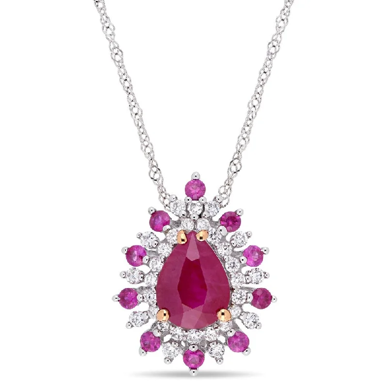 Ruby stone necklaces-Miadora 14k 2-Tone Gold Ruby Pink Sapphire & 1/4ct TDW Diamond Teardrop Necklace