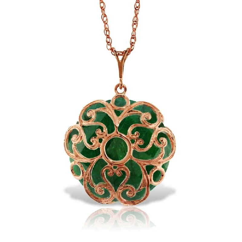 Jazz age necklaces-14K Solid Rose Gold Necklace with Checkerboard Cut Round Dyed Green Sapphire