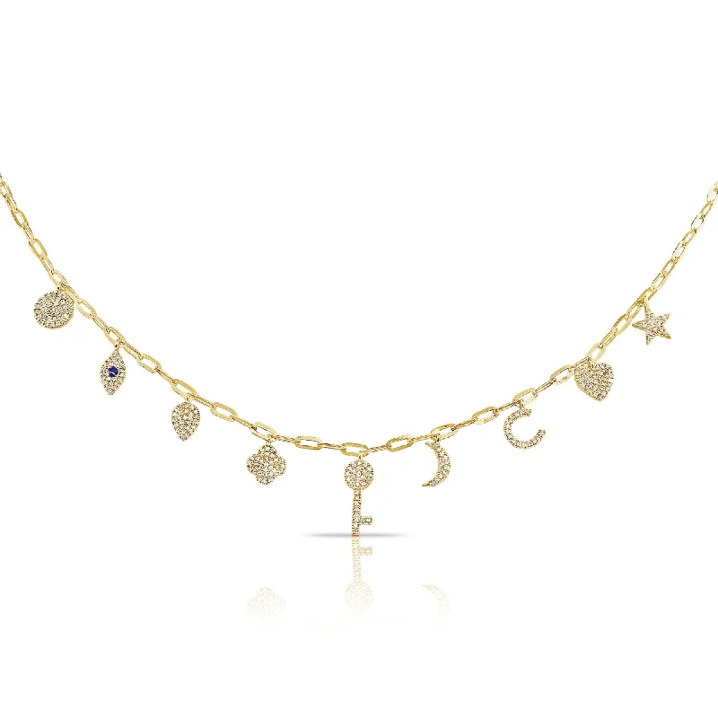 Satin gloss necklaces-Joelle Diamond Charm Necklace 14K Yellow Gold 18-inch Adjustable