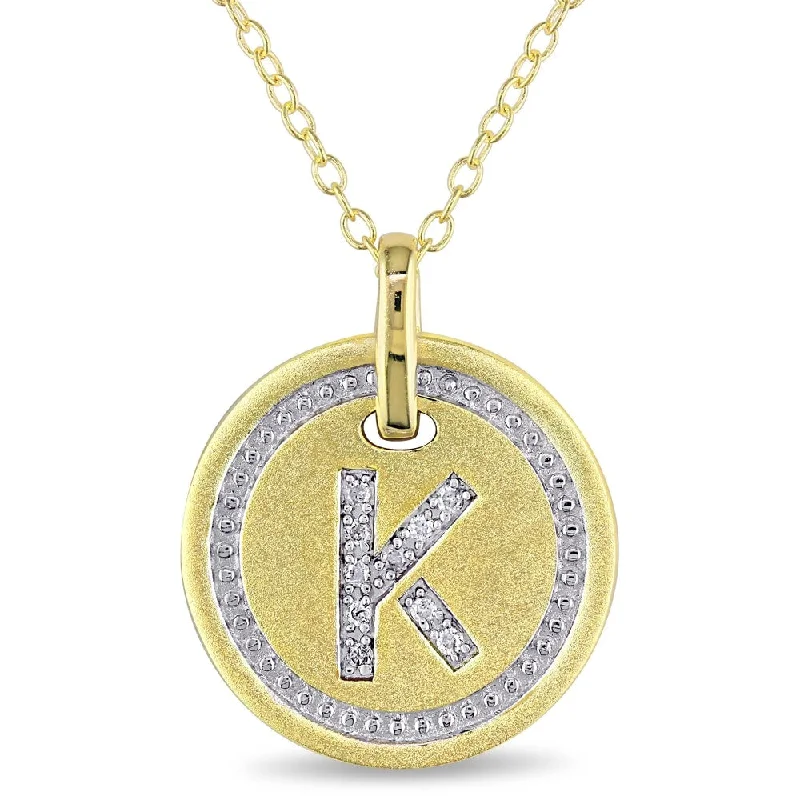 Tribal braid necklaces-Miadora Yellow Plated Sterling Silver Diamond K-Initial Halo Charm Necklace