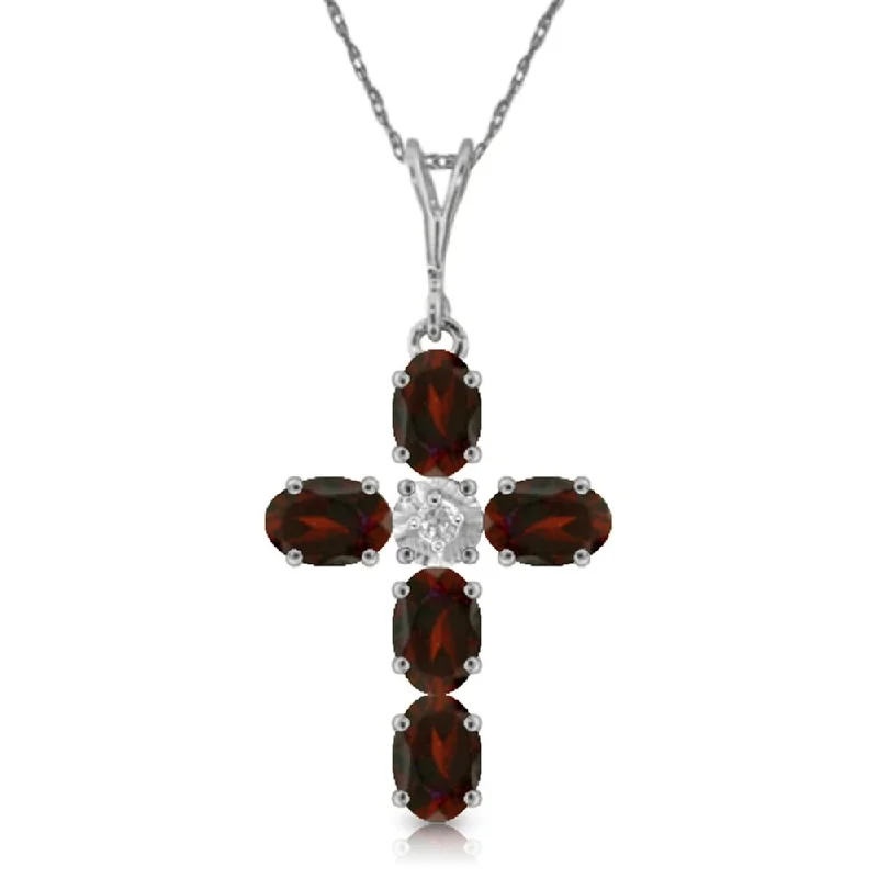 Secure clasp necklaces-1.88 Carat 14K White Gold Cross Necklace Natural Diamond Garnet