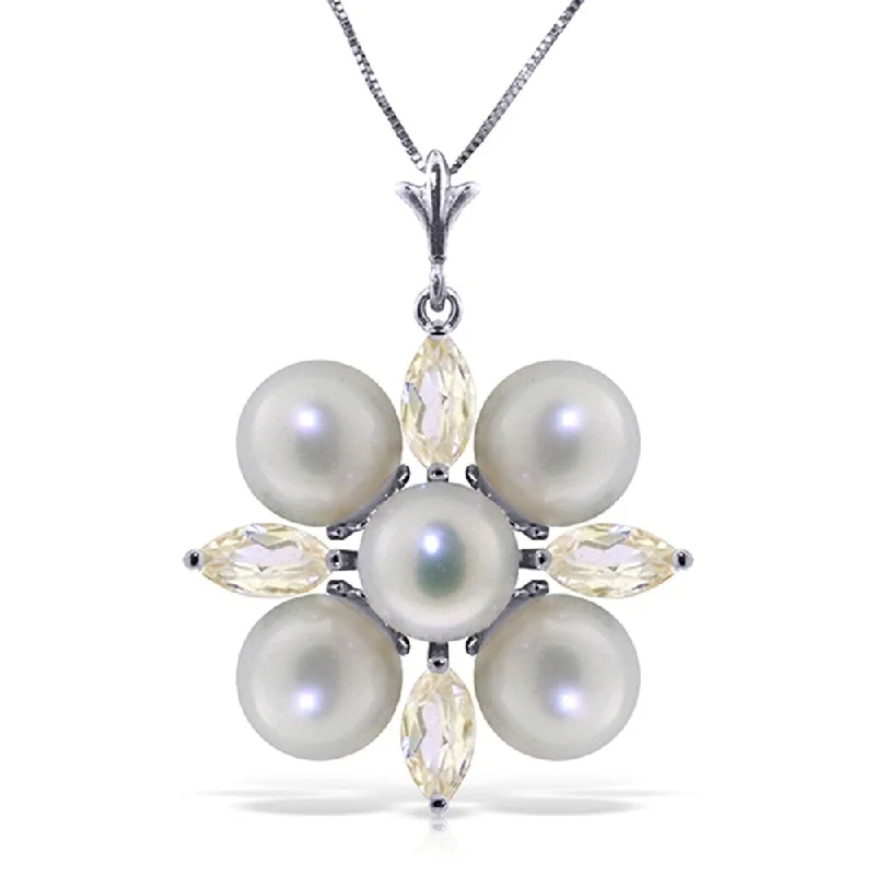 Polished gold necklaces-6.3 Carat 14K Solid White Gold Necklace White Topaz pearl