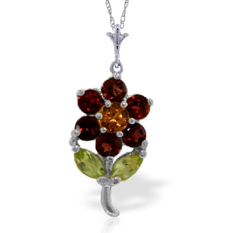 Lace charm necklaces-1.06 Carat 14K White Gold Flower Necklace Garnet, Citrine Peridot