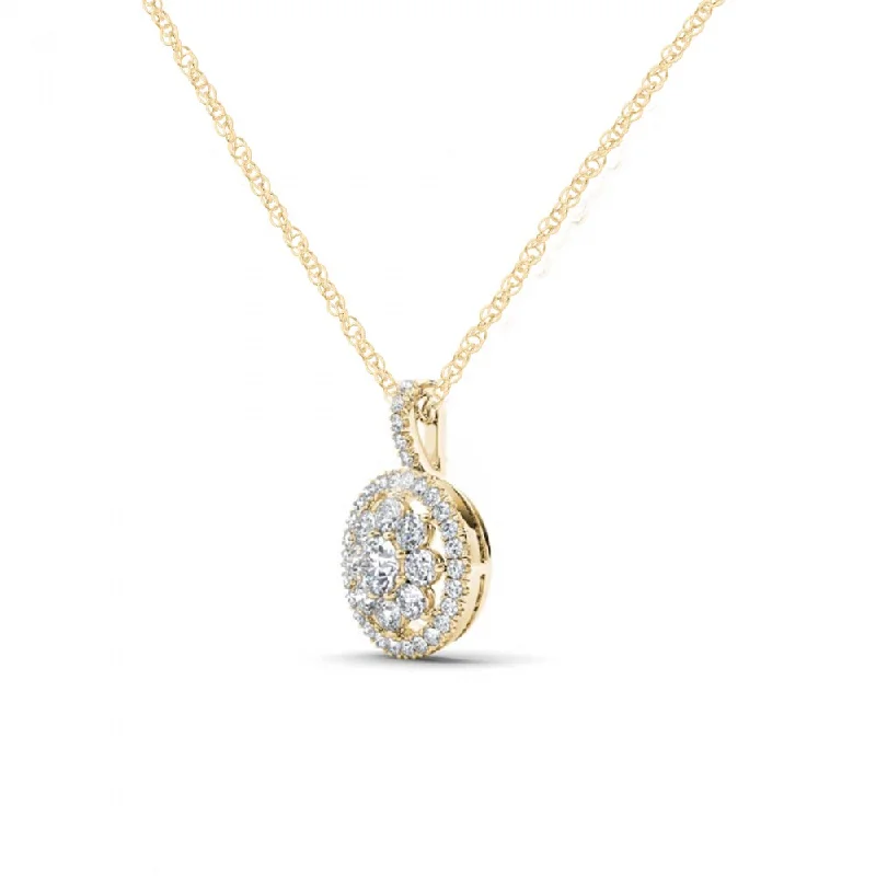 Stamped initial necklaces-De Couer 10K Yellow Gold 2/5ct TDW Diamond Cluster Halo Necklace