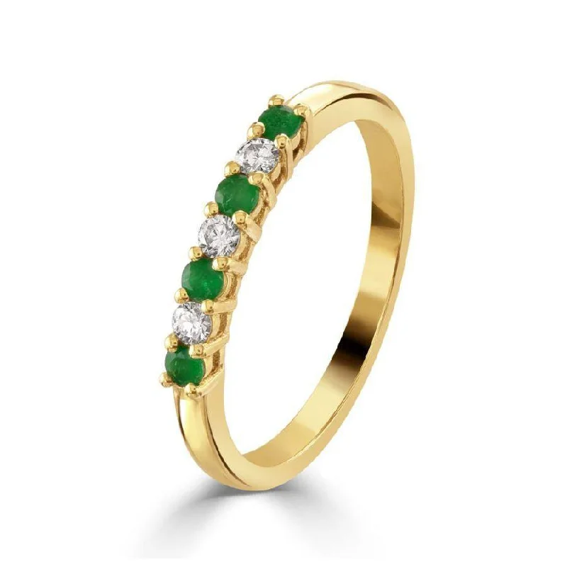 9ct Yellow Gold Emerald & Diamond 7-Stone Half Eternity Ring