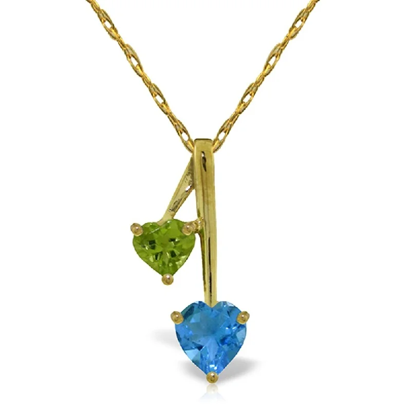 Vivid stone necklaces-1.4 Carat 14K Gold Hearts Necklace Natural Blue Topaz Peridot