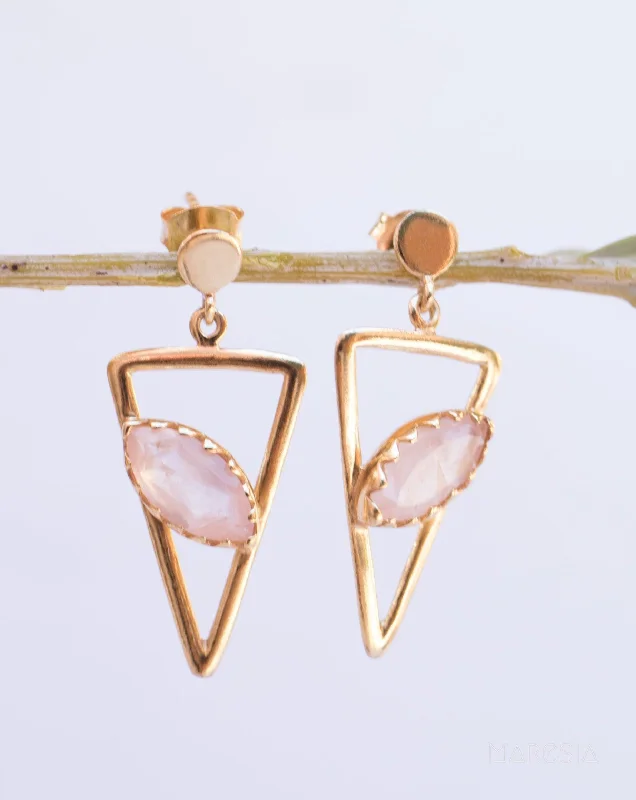 Curved shape earrings-Aqua Chalcedony, Ruby, Blue Chalcedony, Rose quartz Triangle Earrings ~Gold Vermeil (Gold Plated over Sterling Silver)~ ME061