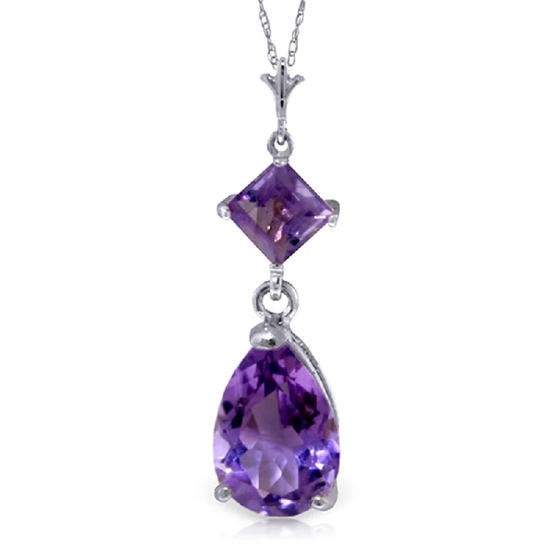 Solid link necklaces-2 Carat 14K White Gold Continuous Line Amethyst Necklace