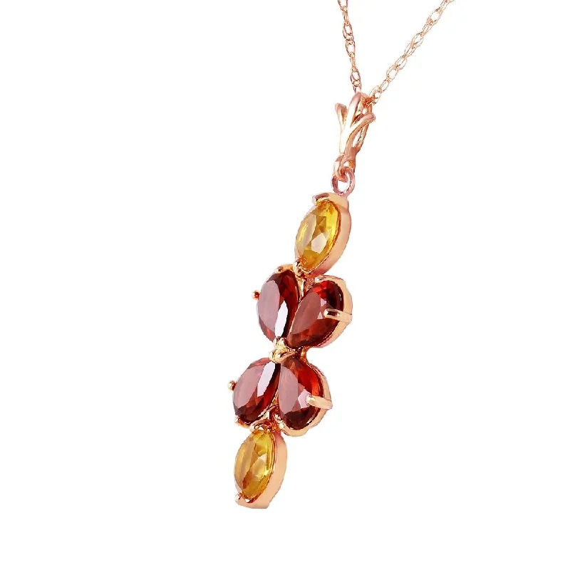 Whimsical bead necklaces-3.15 Carat 14K Solid Rose Gold Necklace Garnet Citrine