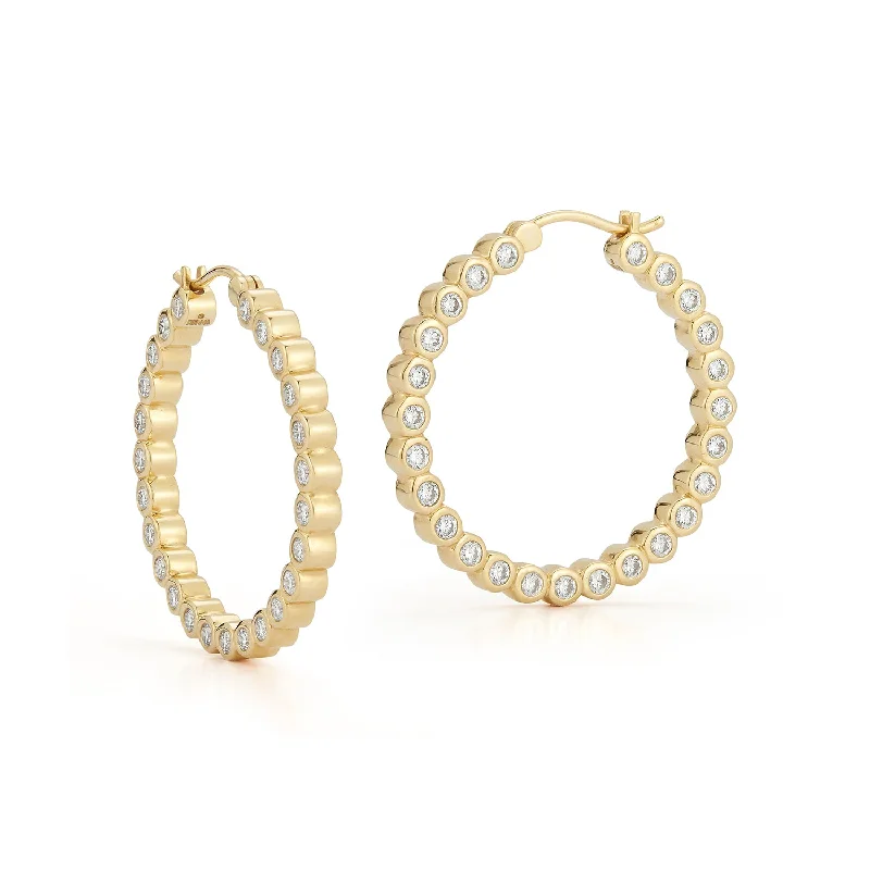 Thick bar earrings-Bubble Double-Sided Diamond Hoops - Large