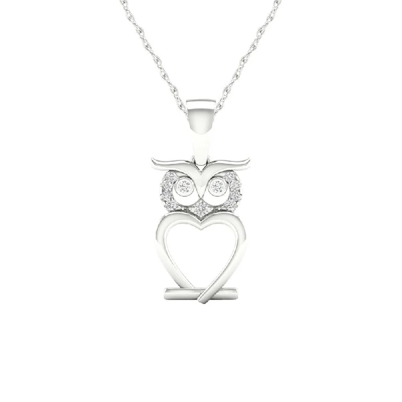 Retro charm necklaces-De Couer IGI Certified S925 Sterling Silver 1/20ct TDW Diamond Owl Necklace