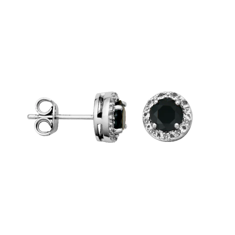 Bead weave earrings-Sterling Silver Black Spinel and White Topaz Earrings