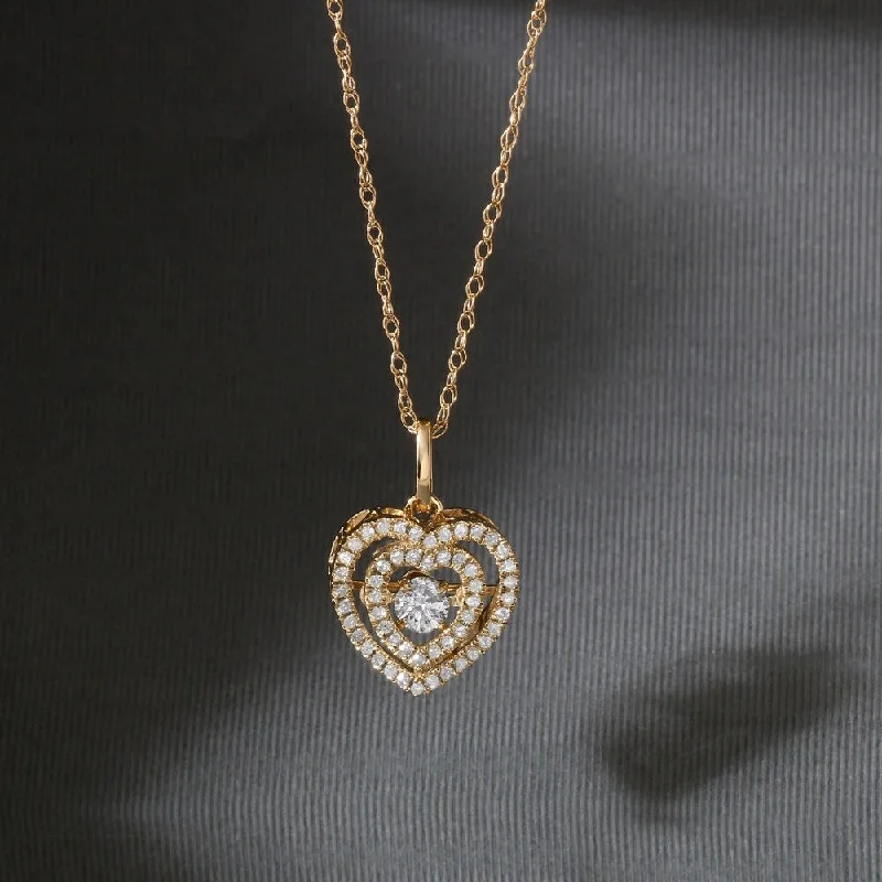 Dual stone necklaces-De Couer 10k Yellow Gold 1/5ct TDW Diamond Heartbeat Necklace