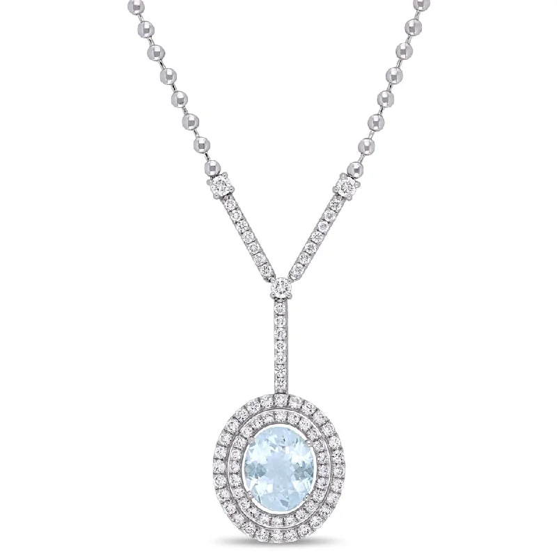 Bold art necklaces-Miadora 14k White Gold Aquamarine and 1-1/2ct TDW Diamond Y-Necklace