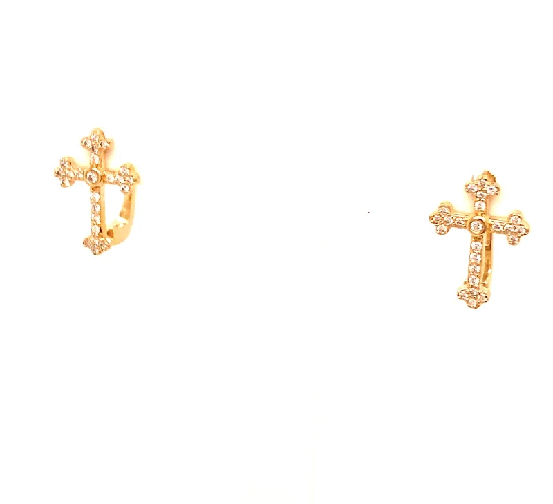 Smooth gem earrings-Diamond Cross Huggy Earrings