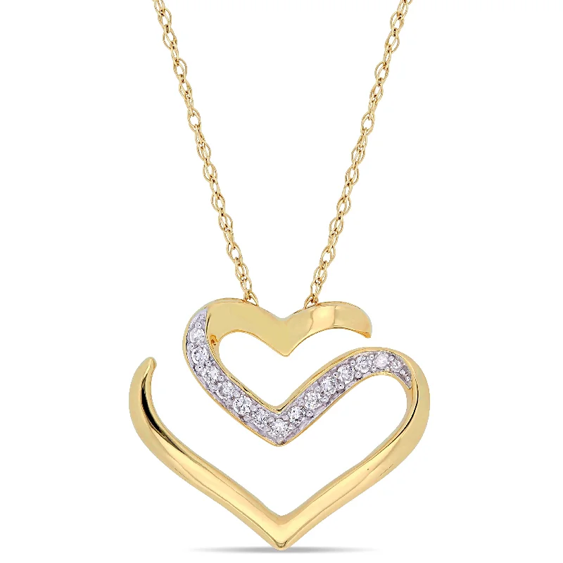 Astro charm necklaces-Miadora 10k Yellow Gold 1/10 CT TW Diamond Cursive Double Heart Necklace