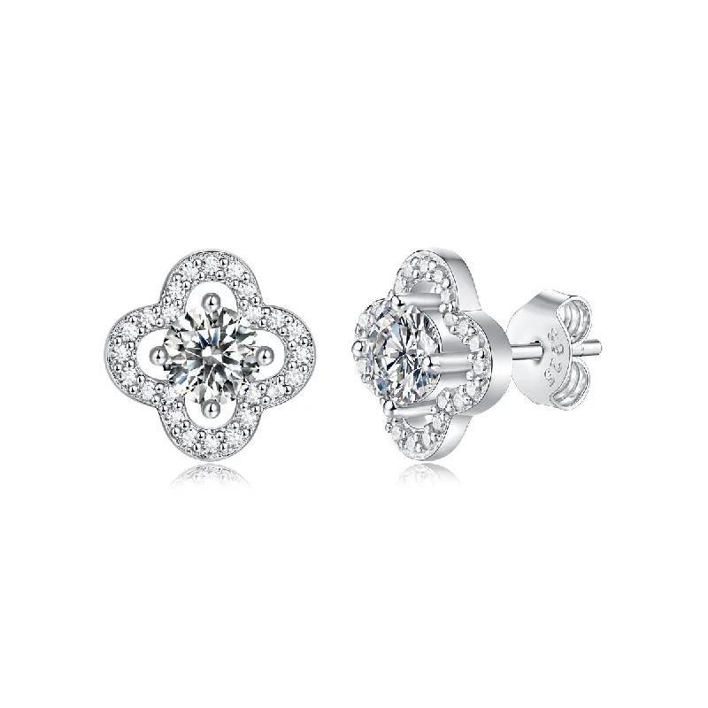 Fox wing earrings-Yvonne Moissanite Four-Leaf Halo Cluster Stud Earrings