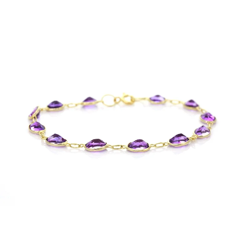 9ct Yellow Gold Bezel Set Amethyst Bracelet