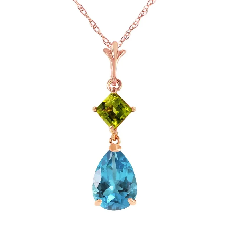 Lapis stone necklaces-2 Carat 14K Rose Gold Necklace Blue Topaz Peridot