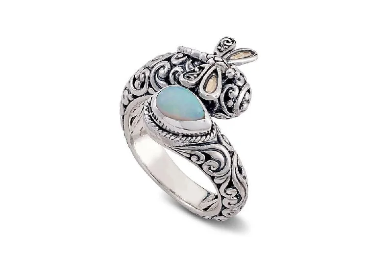 Sapphire inlay rings-Sapphire inlay rings-Bayapa Ring- Opal