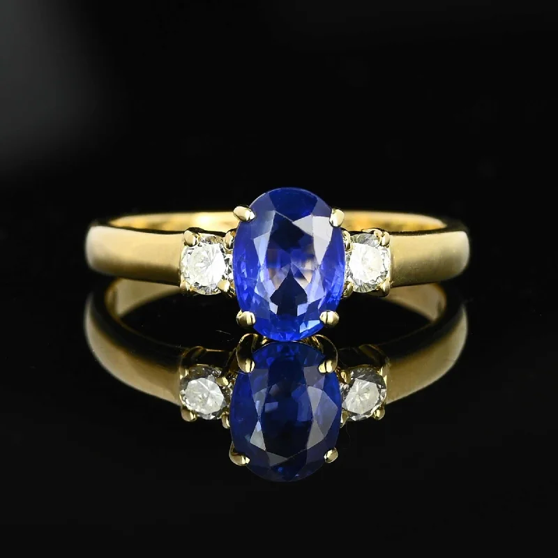 Faith charm rings-Faith charm rings-Vintage 14K Gold Diamond & Ceylon Sapphire Ring