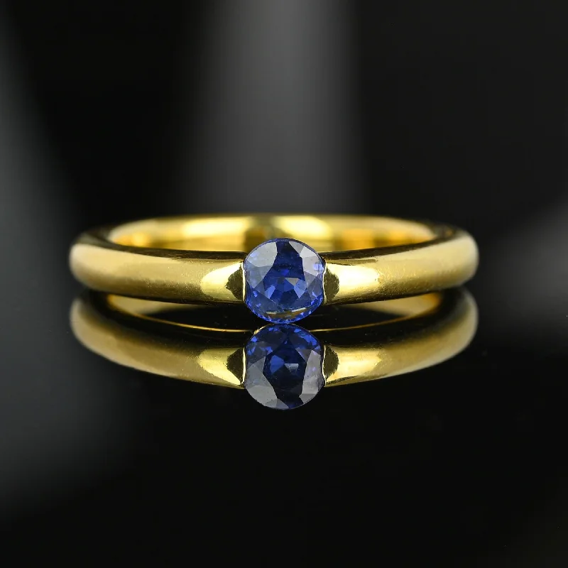 Woven style rings-Woven style rings-Vintage 18K Gold Donut Band Sapphire Ring