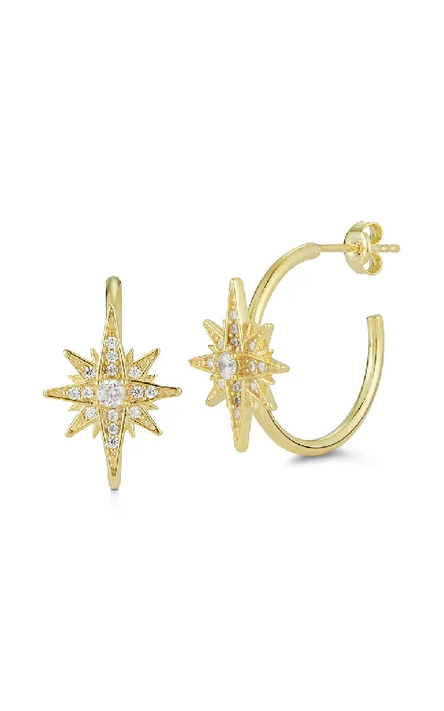 Small gem earrings-CZ Starburst Hoop Earring