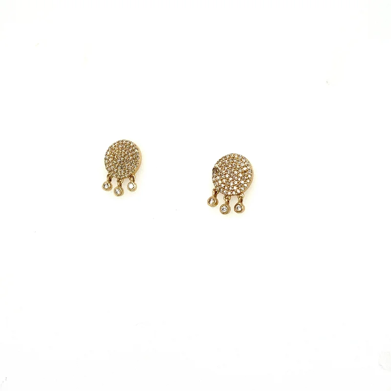 Fluid art earrings-Diamond Pave Disc Earrings with Dangles