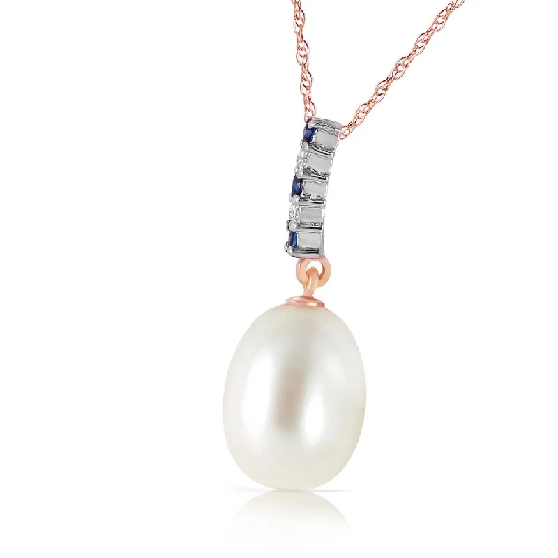 Curved pendant necklaces-4.15 CTW 14K Solid Rose Gold Necklace Diamond, Sapphire Briolette pearl