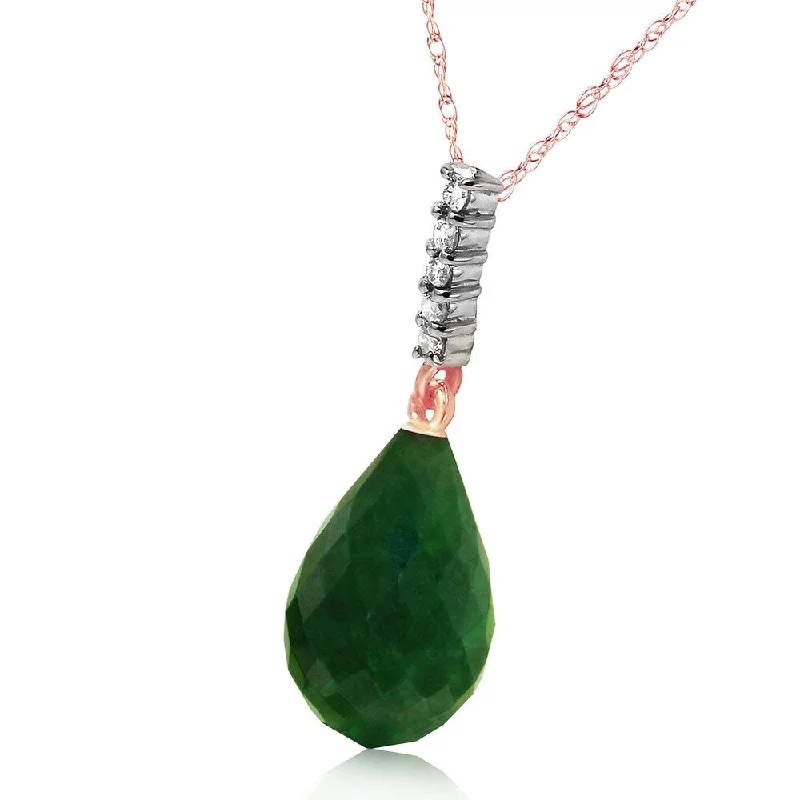 Tight clasp necklaces-8.88 CTW 14K Solid Rose Gold Necklace Diamond Briolette Drop Emerald