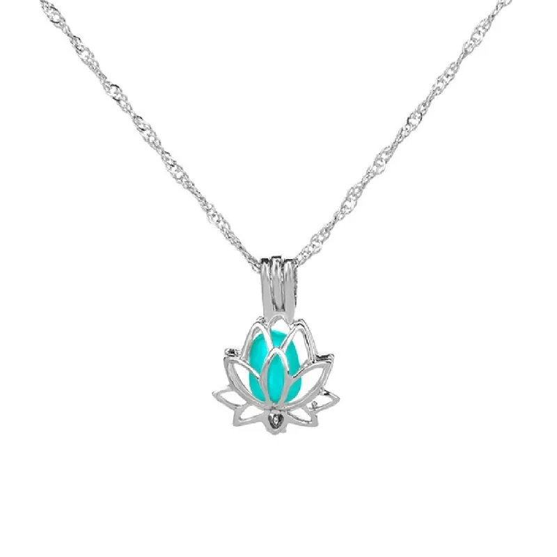 Polished name necklaces-Necklace Hollow Lotus Souvenir Gift Alloy Glowing Jewelry Pendant Chain For Women - no