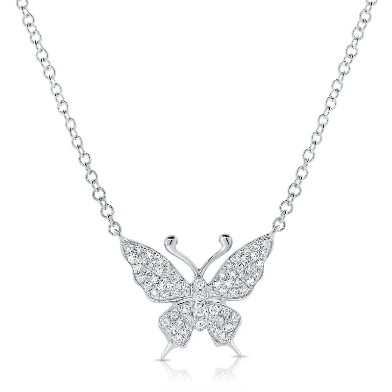 Secure clasp necklaces-Joelle Diamond Butterfly Necklace 1/6 CT 14K White Gold