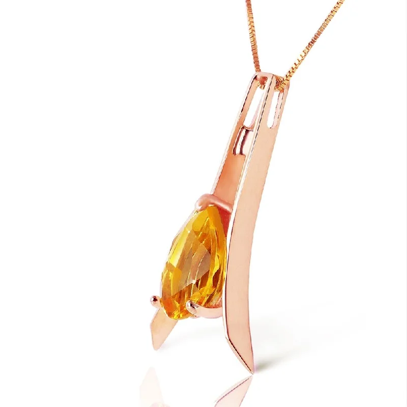 Engraved name necklaces-14K Solid Rose Gold Necklace with Natural Citrine