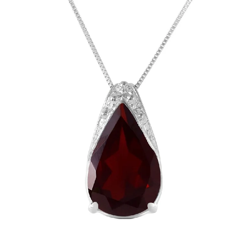 Curved pendant necklaces-5 Carat 14K White Gold Necklace Natural Garnet