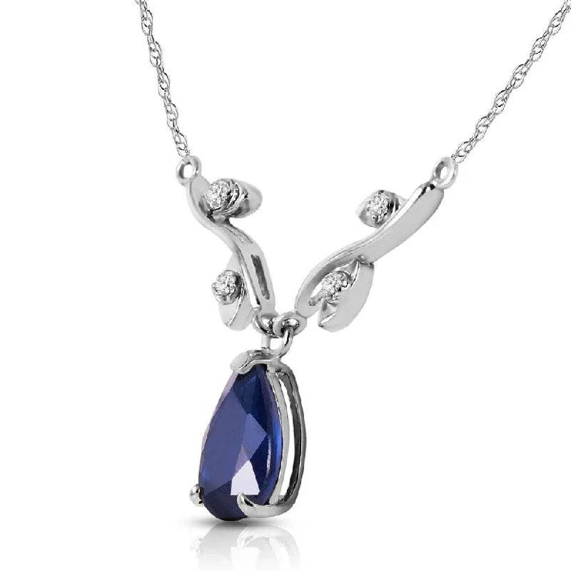 Neat-line necklaces-1.52 Carat 14K Solid White Gold Necklace Natural Diamond Sapphire