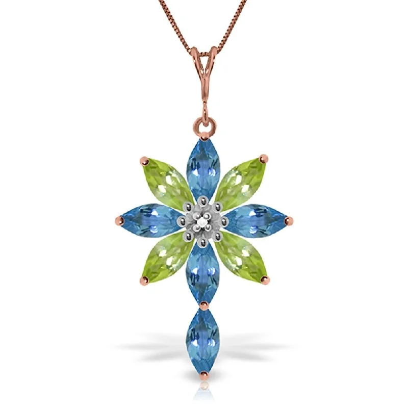 Curved pendant necklaces-14K Rose Gold Necklace w/ Diamond, Blue Topaz & Peridots