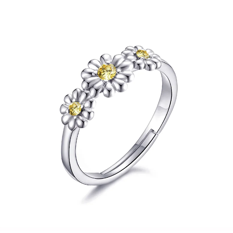 Light accent rings-Light accent rings-Adjustable Triple Crystal Daisy Ring Created with Zircondia® Crystals