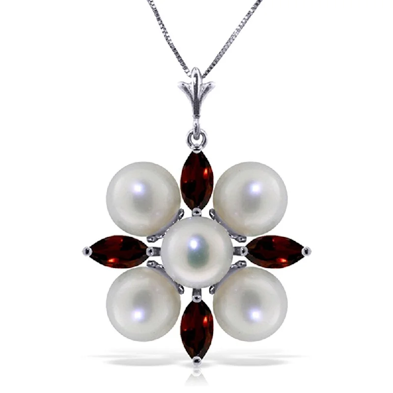 Surf motif necklaces-6.3 Carat 14K Solid White Gold Sky's The Limit Garnet pearl Necklace