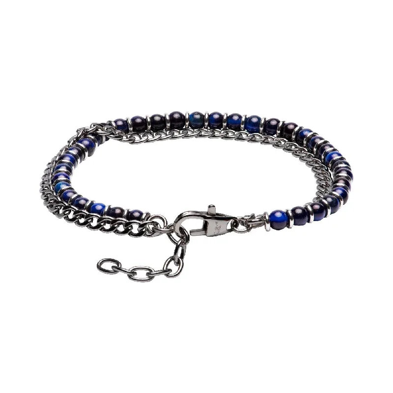 Unique & Co Stainless Steel Bracelet - Blue Tiger's Eye