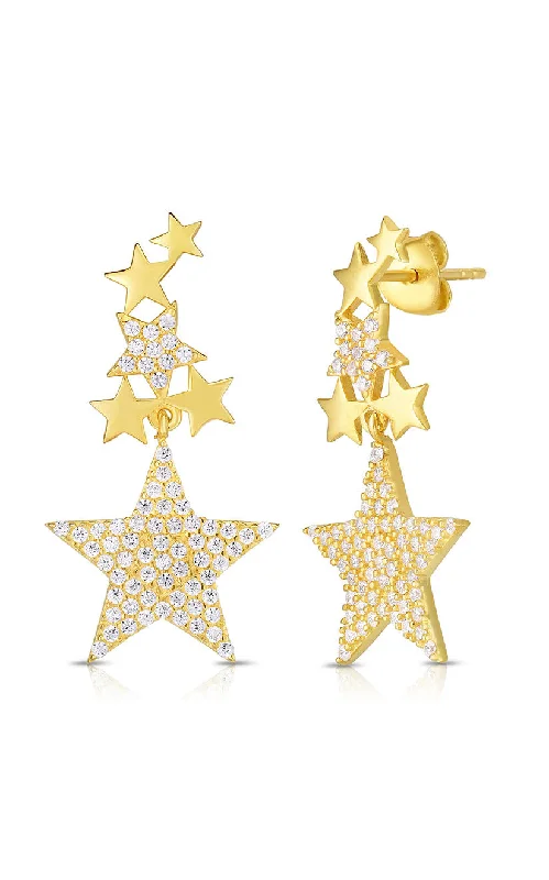 Smooth dangle earrings-CZ Star Drop Stud Earring