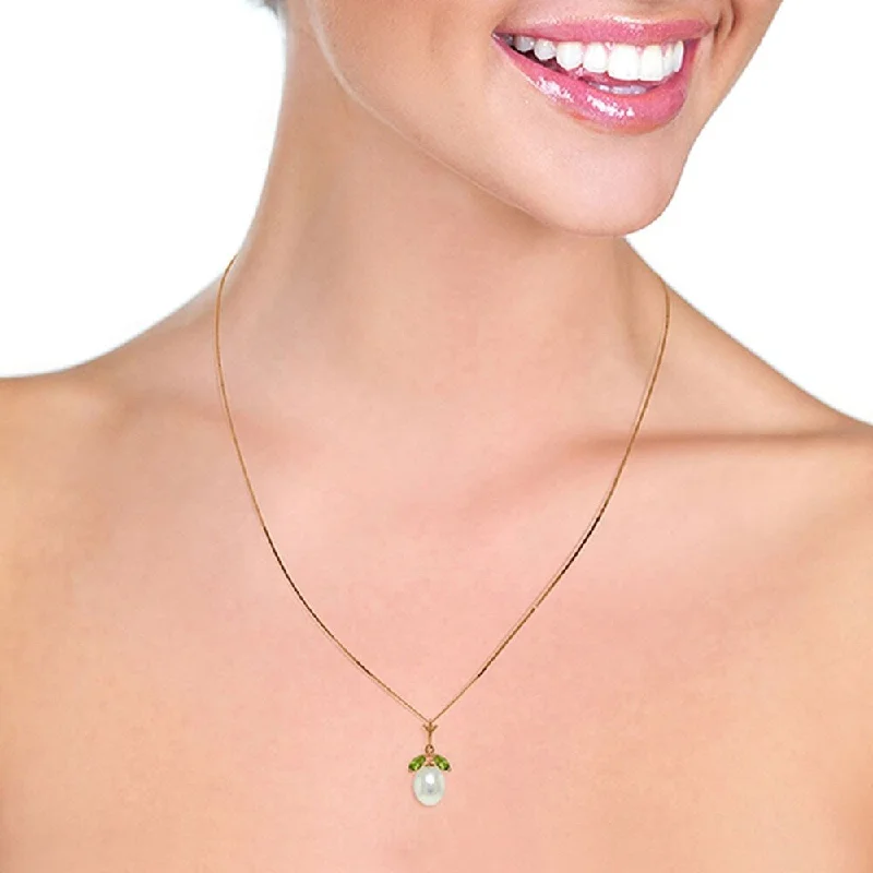 Leaf design necklaces-14K Solid Rose Gold Necklace with Natural pearl & Peridot